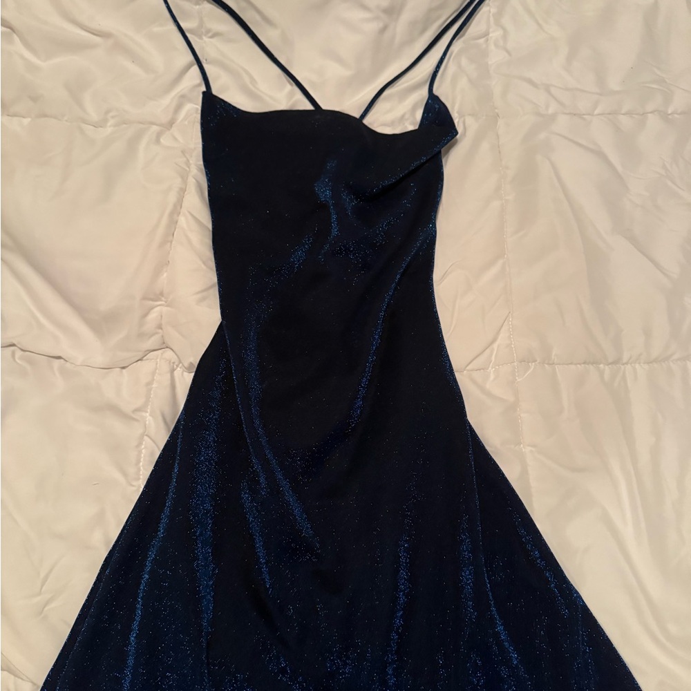 Elegant Navy Blue Spaghetti Strap Dress